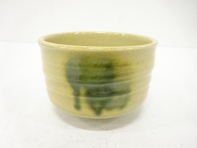 JAPANESE TEA CEREMONY / TEA BOWL CHAWAN / GREEN GLAZE / ARTISAN WORK